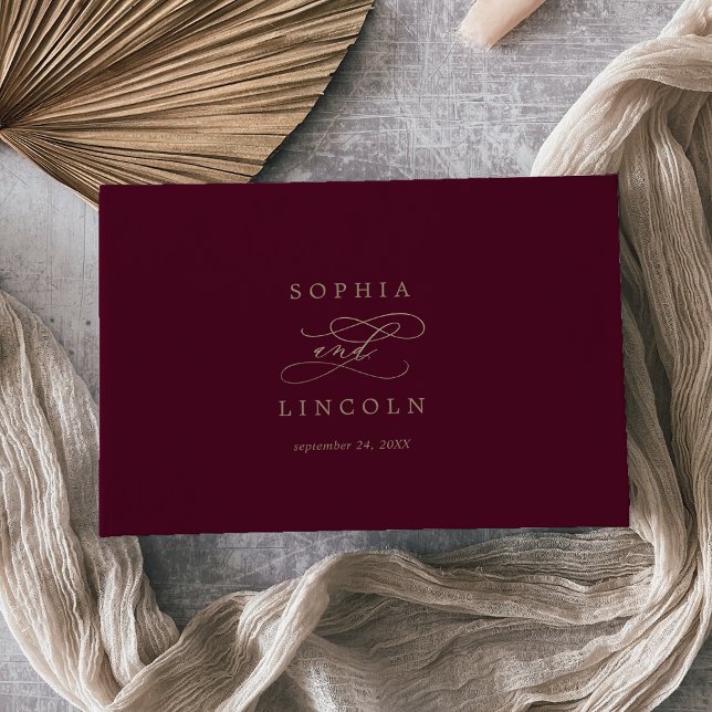 Livro De Visitas Casamento por Monograma Romântico Burgundy (Criador carregado)