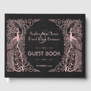 Livro De Visitas Casamento Preto de Deco de Arte Dourada Rosa