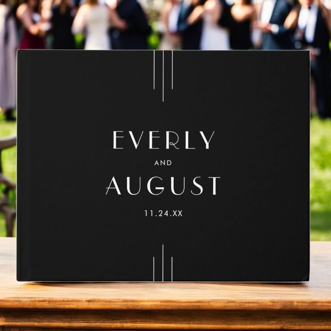 Livro De Visitas Casamento Preto e Branco da Deco da Arte TOTALMENT (EVERLY Modern Art Deco Black and White Wedding Guest Book)