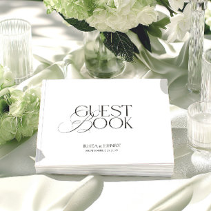 Livro De Visitas Casamento Preto e Branco Minimalista Elegante