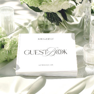 Livro De Visitas Casamento Preto e Branco Minimalista Moderno