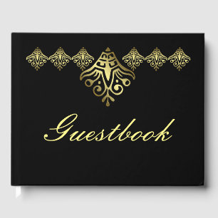 Livro De Visitas Casamento preto e Dourado elegante
