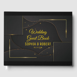 Livro De Visitas Casamento Preto Floral Floral do Ouro de Letras Mo