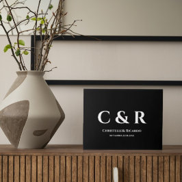 Livro De Visitas Casamento preto monograma simples e elegante