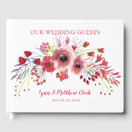 Livro De Visitas Casamento primavera Watercolor Flores Vermelhos Pó