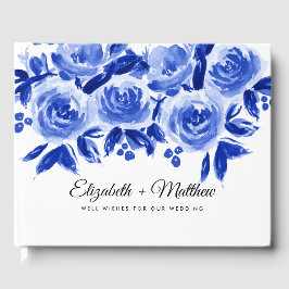 Livro De Visitas Casamento Real Blue Floral Watercolor