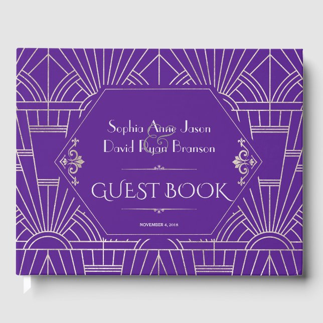 Livro De Visitas Casamento Real do Excelente de Prata Roxo Gatsby (Frente)
