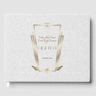 Livro De Visitas Casamento Real Dourado de Deco Monograma de Arte B