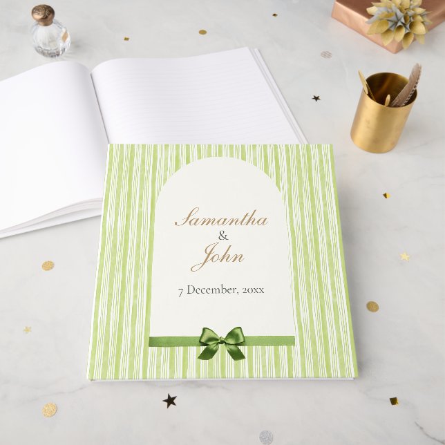 Livro De Visitas Casamento Retro com Listras Verdes (Frente aberta)