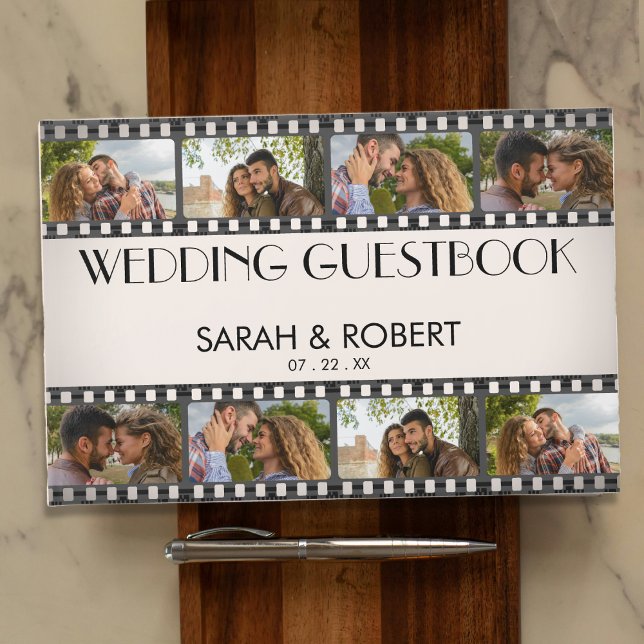 Livro De Visitas Casamento Retro Foto Collage Film Strip (Retro Photo Collage Film Strip Wedding Guest Book
)