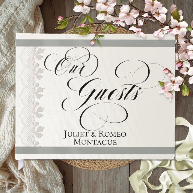 Livro De Visitas Casamento Ribbon & Lace - Sage (Criador carregado)