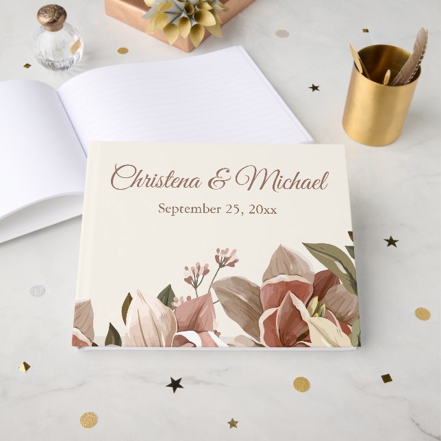 Livro De Visitas Casamento Romântico com Rosa Empoeirado (Frente aberta)