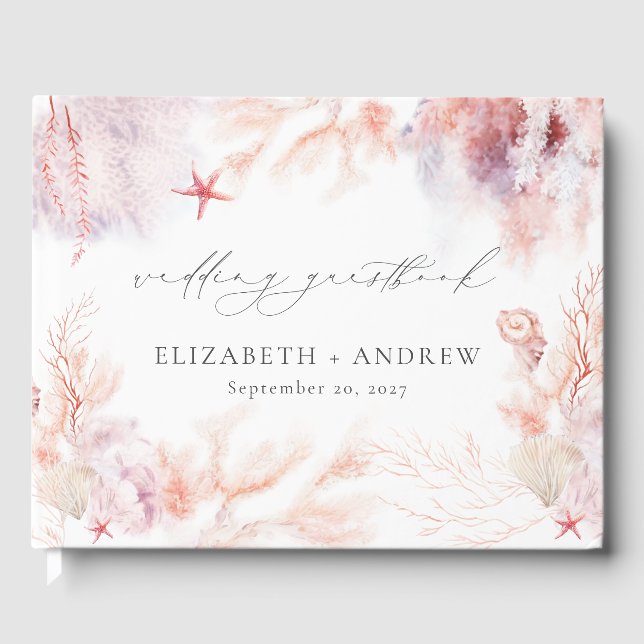 Livro De Visitas Casamento Romântico de Conchas Marinhas Submarinas (Frente)