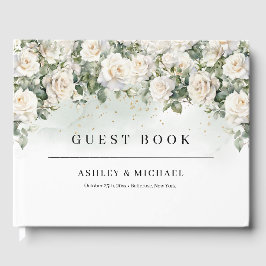Livro De Visitas Casamento romântico de rosas brancas de vassoura e