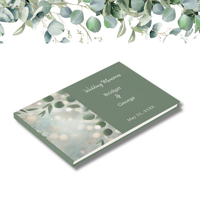Livro De Visitas Casamento Romântico de Sage Verde Eucalyptus (Criador carregado)