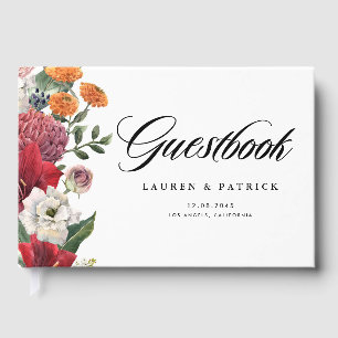Livro De Visitas Casamento Romântico Vermelho Amaryllis e Florais d