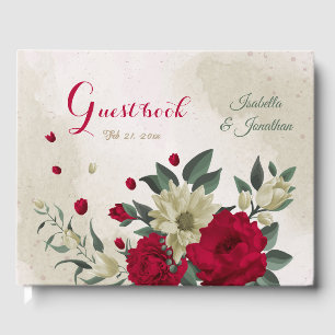 Livro De Visitas casamento romântico vermelho e amarelo pálido