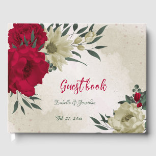Livro De Visitas casamento romântico vermelho e amarelo pálido