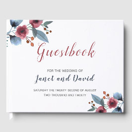 Livro De Visitas Casamento, Rosa, Amarelo e Azul Aquarela Floral