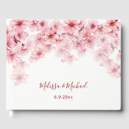 Livro De Visitas Casamento Rosa Branco Flor de Cerejeira