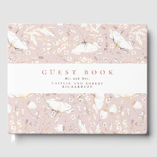 Livro De Visitas Casamento Rosa Elegante Dusty De Flores Selvagens 