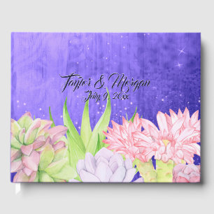 Livro De Visitas Casamento Roxo com Suculentes de Cores Águas