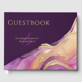 Livro De Visitas Casamento Roxo e Dourado Moderno
