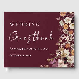 Livro De Visitas Casamento Russo Burgundy Chic Boho Wildflower