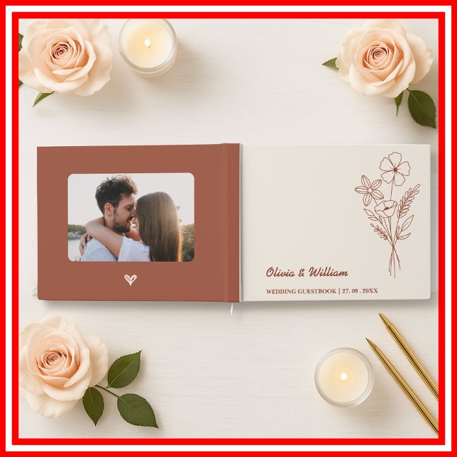 Livro De Visitas Casamento Russo Burnt Orange Boho Flores Selvagens (Criador carregado)