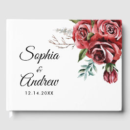 Livro De Visitas Casamento Russo da Rosa vermelha Elegante Marsala