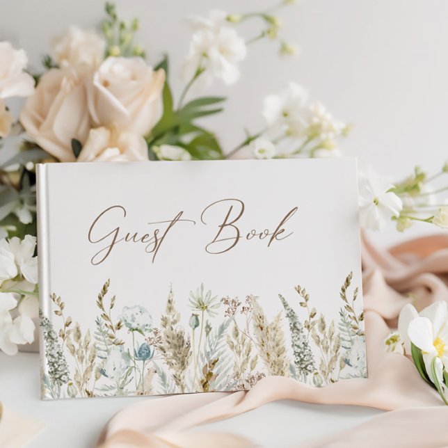 Livro De Visitas Casamento Russo de Cores de Água Selvagem Elegante (Elegant Wildflower Watercolor Rustic Wedding Guest Book)