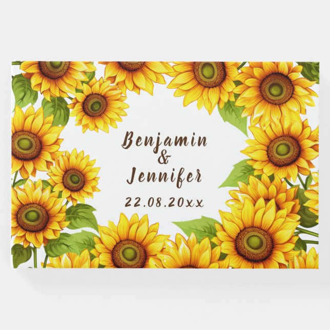 Livro De Visitas Casamento russo de girassol moderno elegante (Frente)