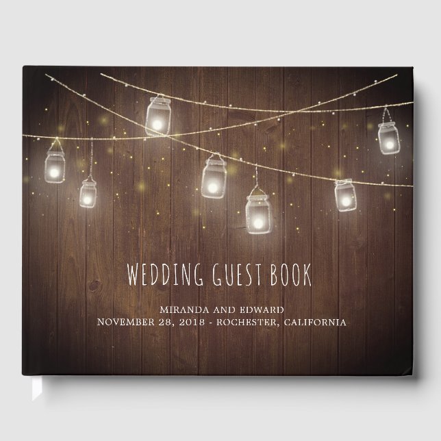 Livro De Visitas Casamento Russo de Vagalumes por Mason Jars (Frente)