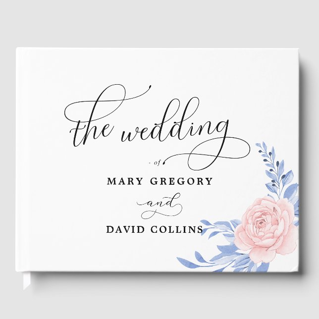 Livro De Visitas Casamento Russo Floral Rosa-Rosa-Elegante Azul-Dus (Frente)