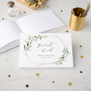Livro De Visitas Casamento Russo Geométrico Dourado do Verde Moder