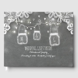 Livro De Visitas Casamento Russo Lace Chalkboard Mason Jar Luzes