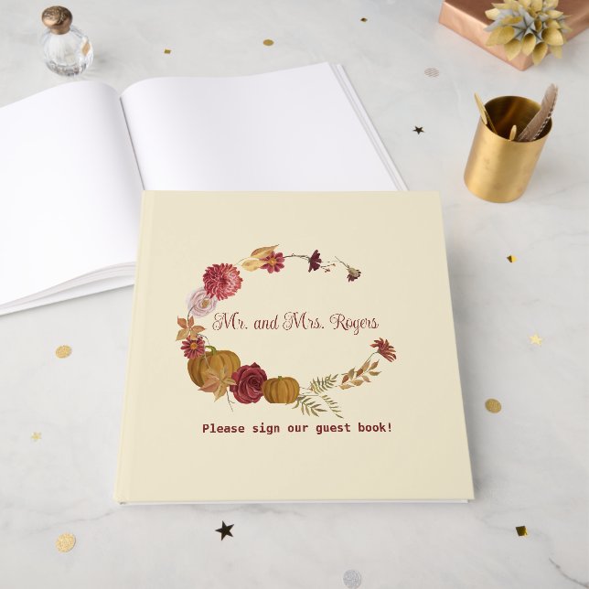 Livro De Visitas Casamento Rustic Autumn Floral (Frente aberta)