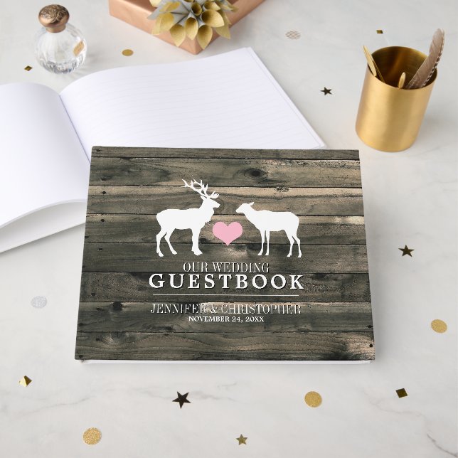 Livro De Visitas Casamento Rustic Country Buck and Doe (Frente aberta)