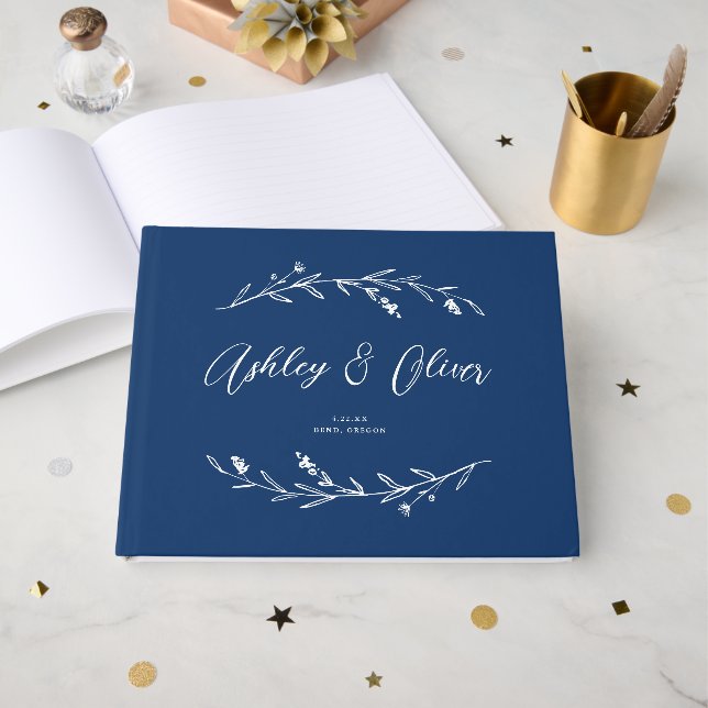 Livro De Visitas Casamento Rustic Elegant Blue Wildflower (Frente aberta)