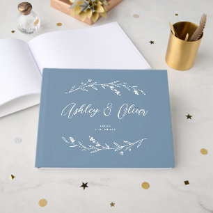 Livro De Visitas Casamento Rustic Elegant Dusty Blue Wildflower