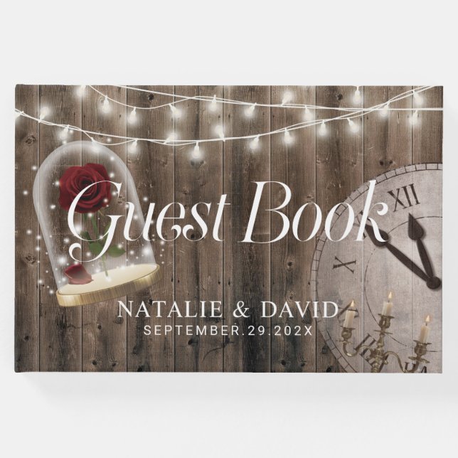 Livro De Visitas Casamento Rustic Fairytale Rosa Glass Dome (Frente)