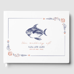 Livro De Visitas Casamento Rustic Fish Red & Blue Beach