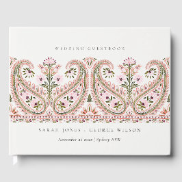 Livro De Visitas Casamento Rustic Green Floral Paisley Motif