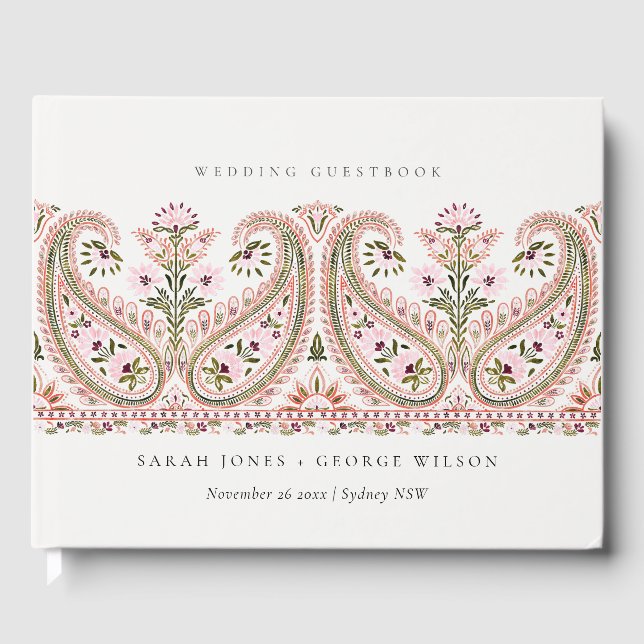 Livro De Visitas Casamento Rustic Green Floral Paisley Motif (Frente)
