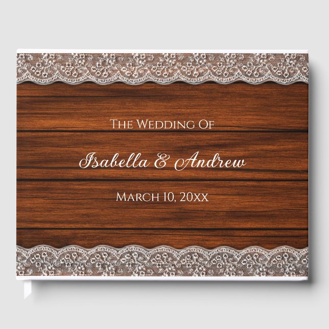 Livro De Visitas Casamento Rustic Lace Wood Pattern (Frente)