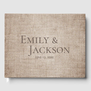 Livro De Visitas Casamento Rustic Minimal Brown Burlap Linen