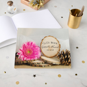 Livro De Visitas Casamento Rustic Pink Gerber Daisy Woodland