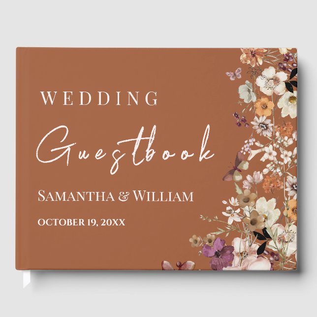 Livro De Visitas Casamento Rustic Terracotta Chic Boho Wildflower (Frente)