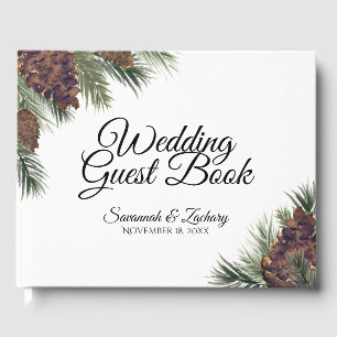Livro De Visitas Casamento Rustic Watercolor Pinecones & Pine Bough