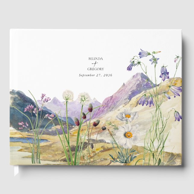 Livro De Visitas Casamento Rustic Watercolor Wildflower Mountain (Frente)